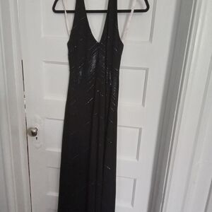 David's Bridal Black Beaded V-Neck Maxi Gown